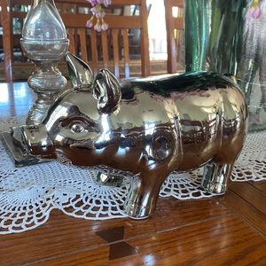 Large silver glass piggy pig 10” x 6” in very good condition